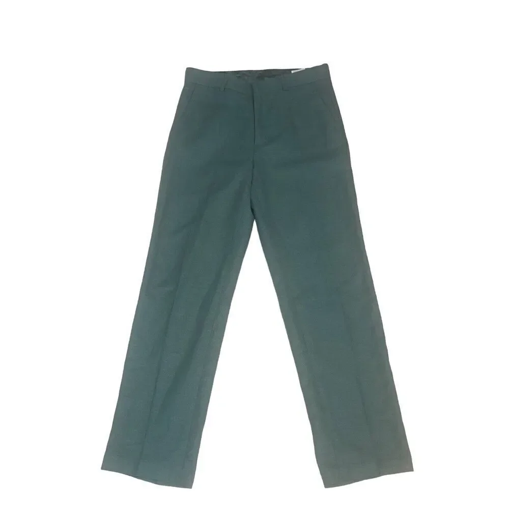 H&M‎ Pants Womens Size 16 Olive Green Linen Woven Pleated Front Slacks Career